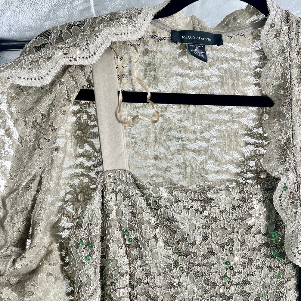 RM richards‎ gold short lace dress with half jacket style 7140 Cocktail Size 8 - Picture 5 of 12